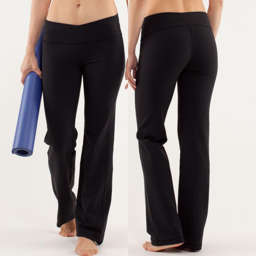Lululemon Womens Astro Pants Sz 10 Black Crossover Waist Luon Yoga Flare W5740R